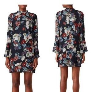 Amanda Uprichard | Black Floral Long Sleeve Shift Dress size Medium